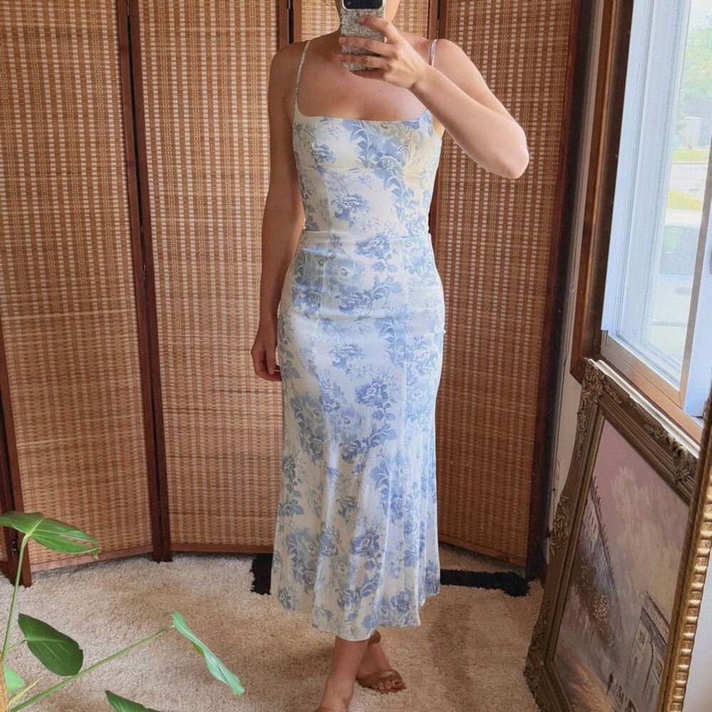 Reformation Light Blue Floral Midi Dress Size 0